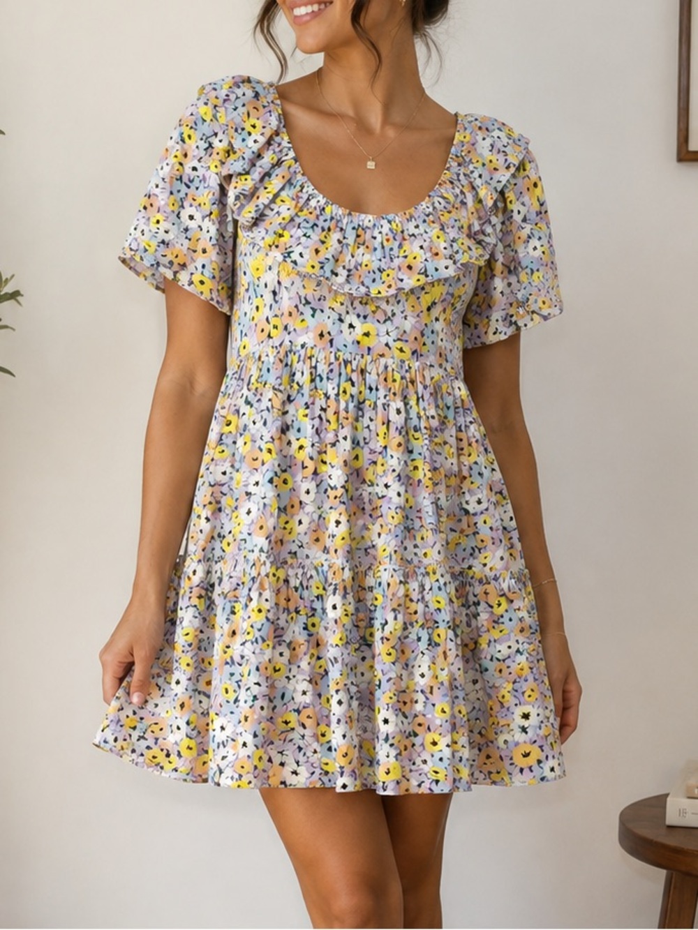 🆕 Agua by Agua Bendita Flor La Lania Lila Babydoll Mini Dress NWT M